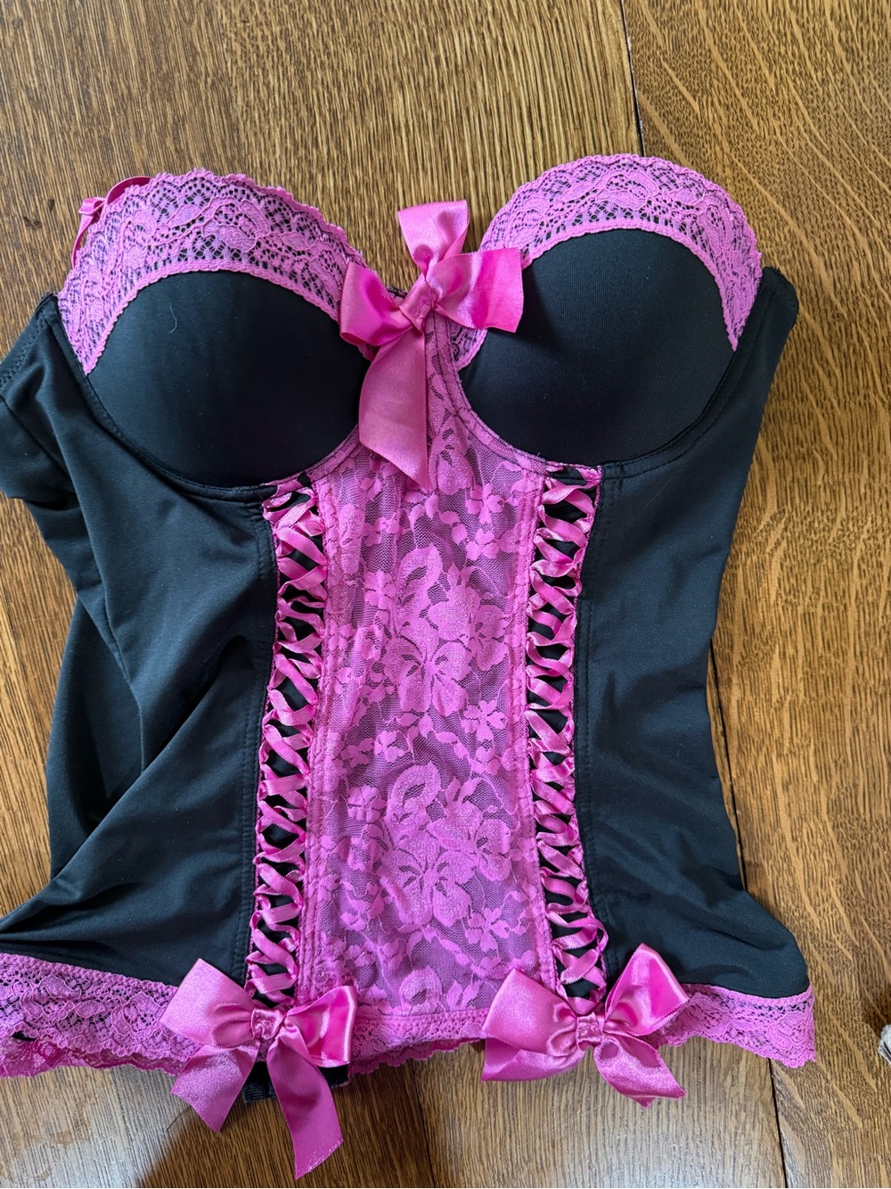 Black & Fuchsia Lace Bustier Corset Top - Women Intimates - Picture 2 of 6